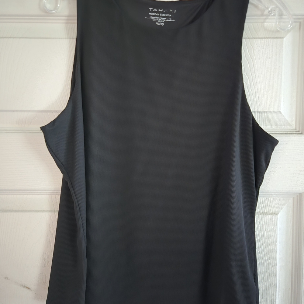 Tahari Black Ribbed Layering Top